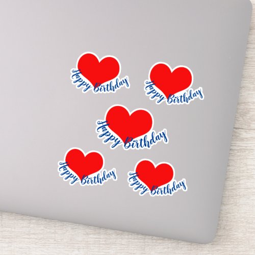 Happy Birthday Red Heart Patterns Cute Colorful Sticker