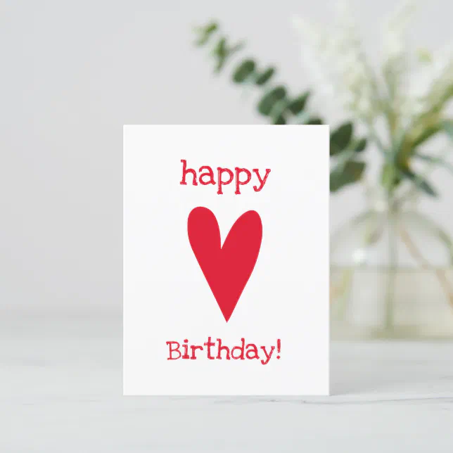 Happy Birthday! Red Heart Postcard | Zazzle