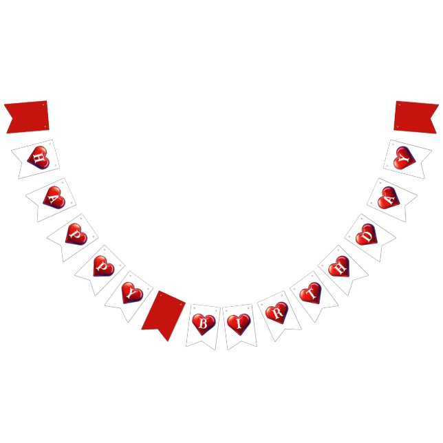 Happy Birthday Red Heart Valentines Day Bunting Flags (All)