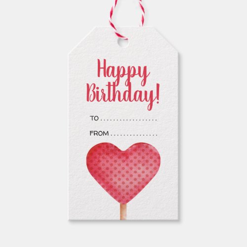 Happy birthday red heart with polka dots Gift Tag