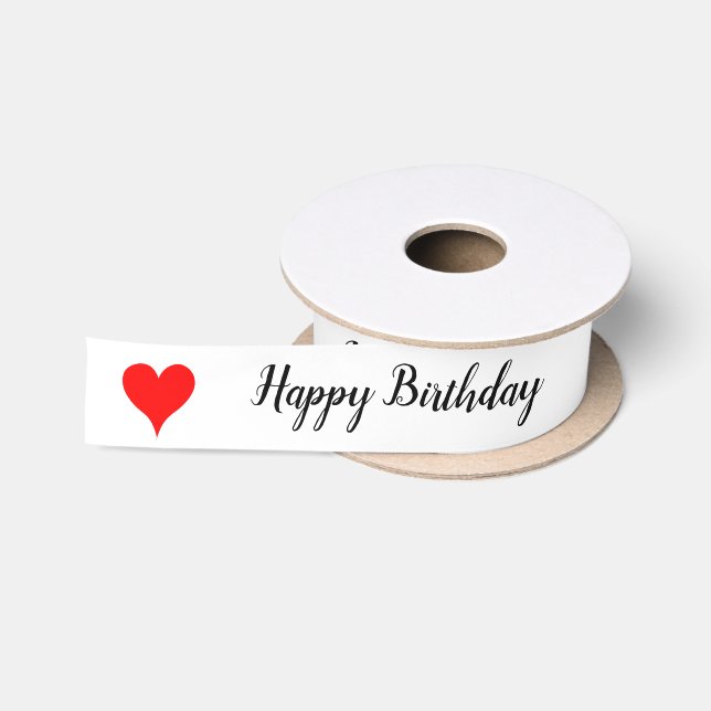 Happy Birthday Red Hearts 1.5 INCH Satin Ribbon (Spool)