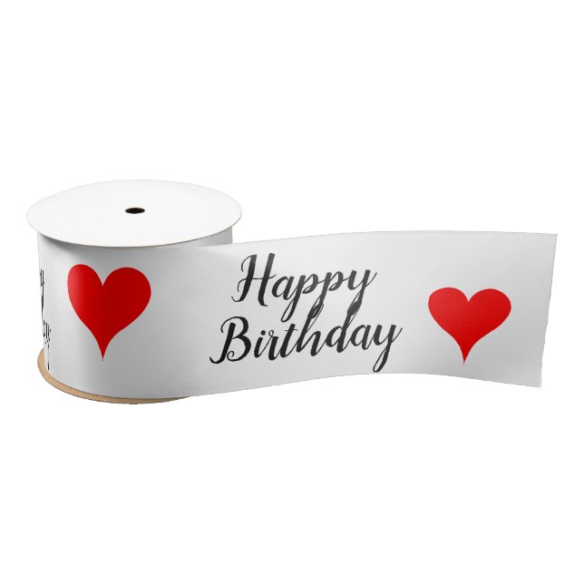 Happy Birthday Red Hearts 3 INCH Satin Ribbon (Spool)