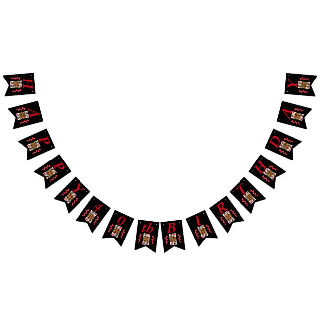 Happy Birthday Red Hearts Queen Playing Card Bunting Flags (All)