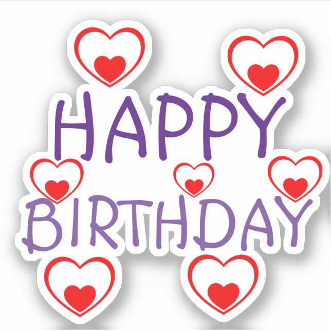 Happy Birthday Red Hearts Sticker (Front)
