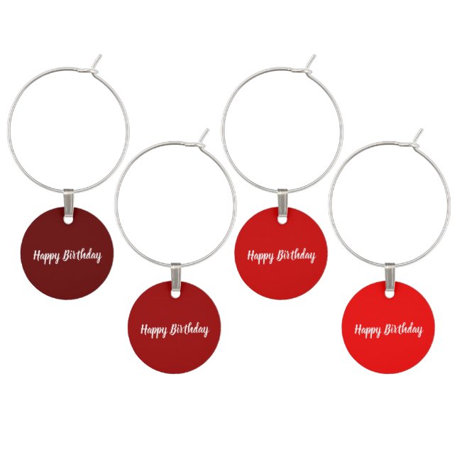 Happy Birthday Red Ombré Wine Charms Set of 4 (Staggered)