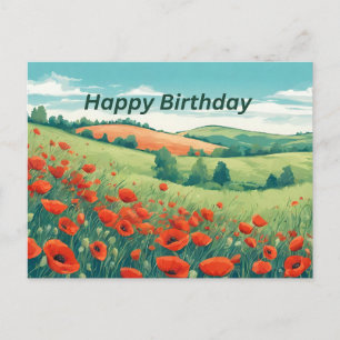 Happy Birthday Red Poppy Flower Meadow Postcard