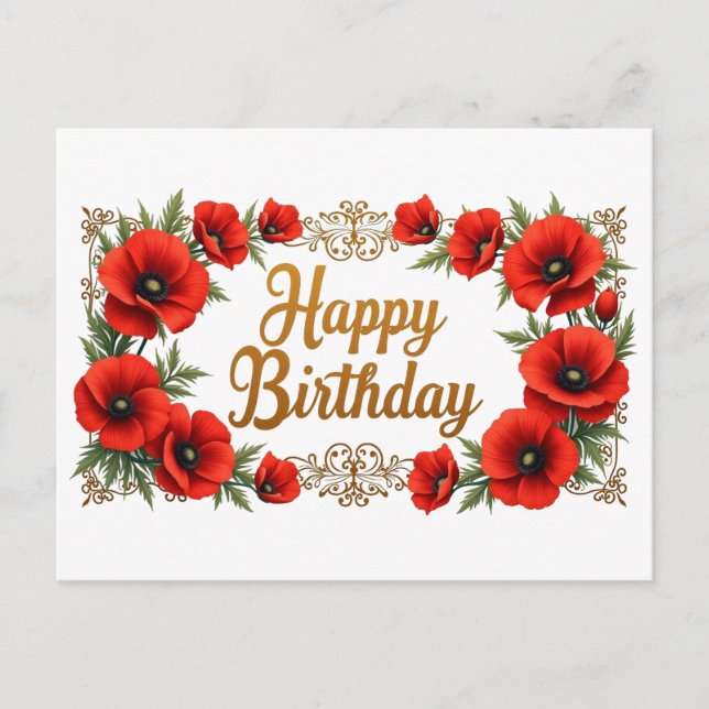 Happy Birthday Red Poppy Flowers  Postcard (Front)