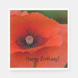 Happy Birthday Red Poppy Napkins