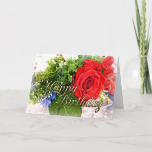 Happy Birthday Red Rose Bouquet Card