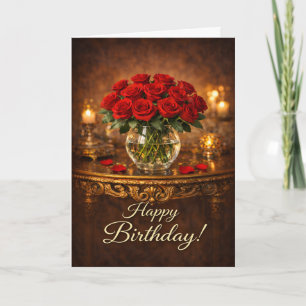 Happy Birthday Red Rose Candlelight Card