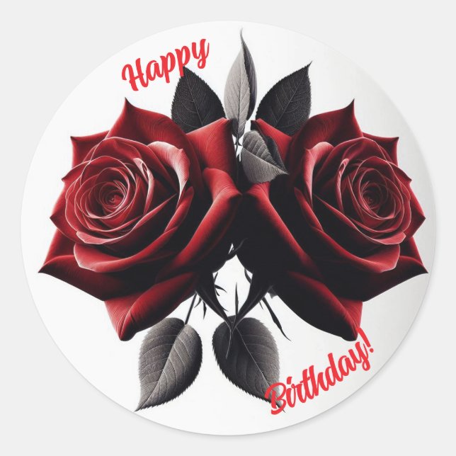 Happy Birthday Red Roses Classic Round Sticker (Front)