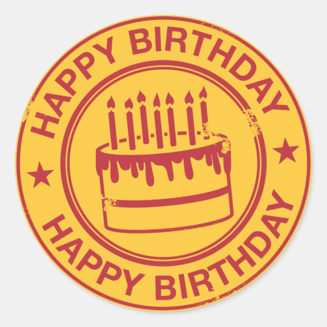 Happy Birthday -red rubber stamp effect- Classic Round Sticker (Front)