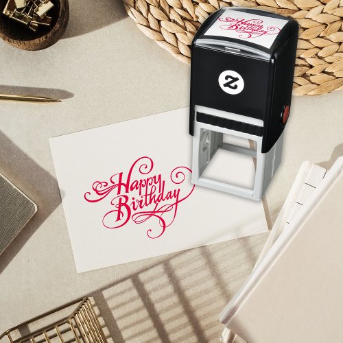 Happy Birthday Red Self Inking Rubber Stamp