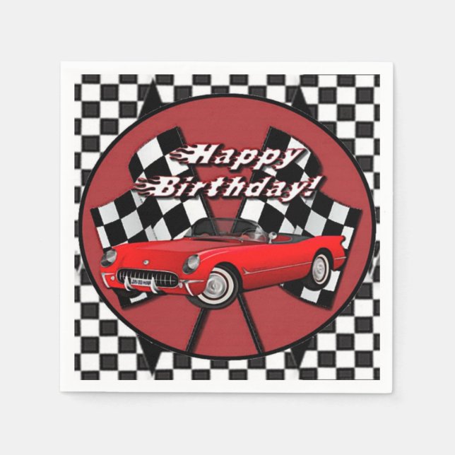 Happy Birthday Red Sports Car Napkins (Front)