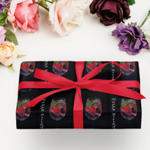 Happy Birthday Red Strawberries Wrapping Paper