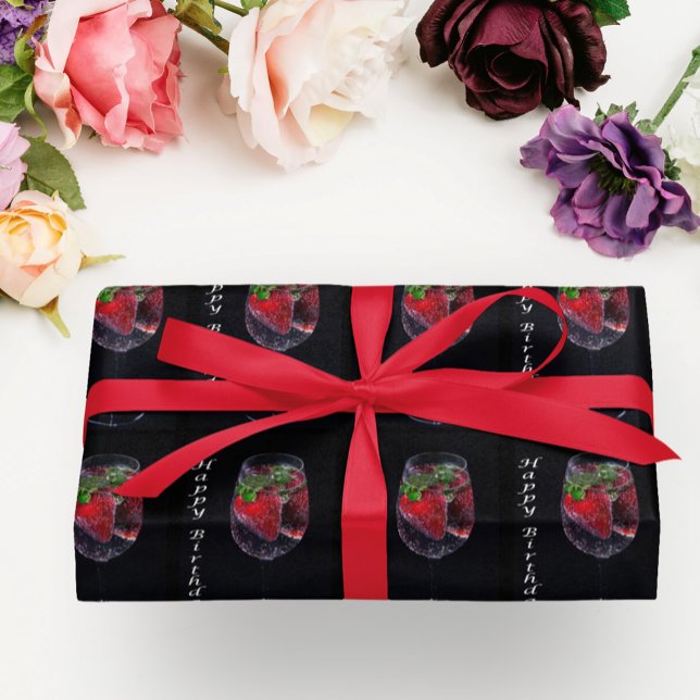 Happy Birthday Red Strawberries Wrapping Paper (Creator Uploaded)