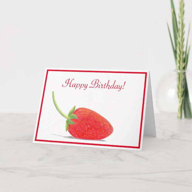 Happy Birthday Red Strawberry Illustration Card (Front)