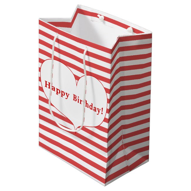 Happy Birthday! | Red Stripes & Heart Gift Bag