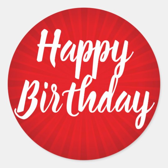 Happy Birthday Red Sunburst Classic Round Sticker