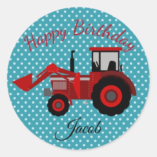 Happy Birthday Red Tractor Classic Round Sticker