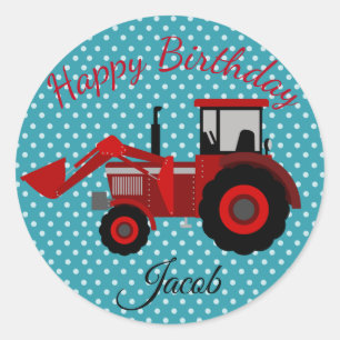 Happy Birthday Red Tractor Classic Round Sticker