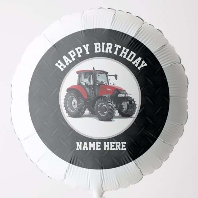 Happy Birthday Red Tractor Farming Birthday Balloon (Front)