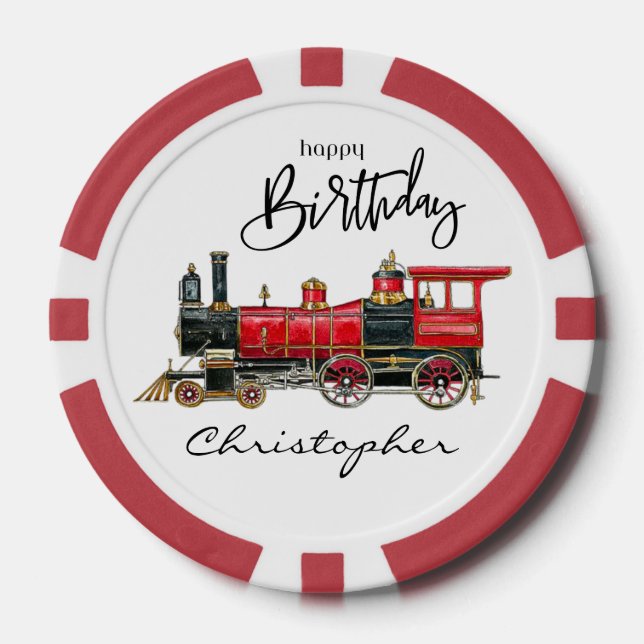 Happy Birthday Red Train Poker Chips (Front)
