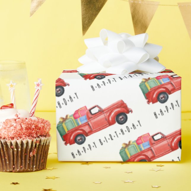Happy Birthday Red Truck And Gifts Wrapping Paper (Birthday Party)
