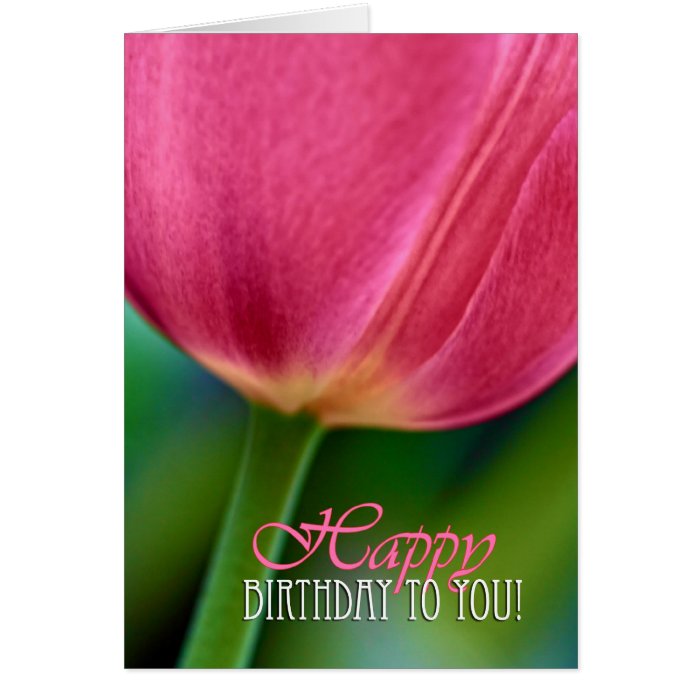 Happy birthday, red tulip close up greeting card