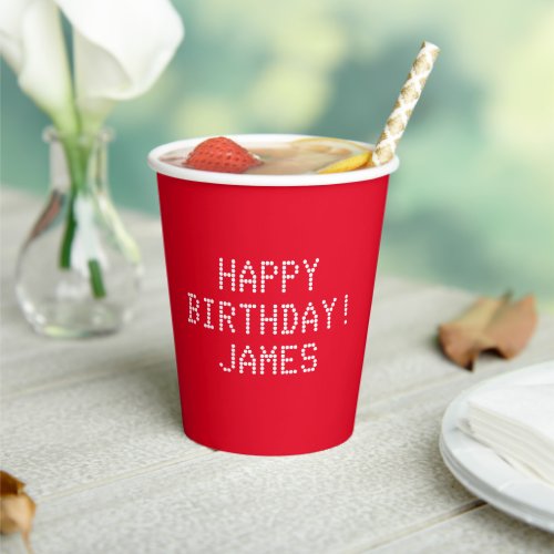 Happy Birthday red white custom name modern cute Paper Cups