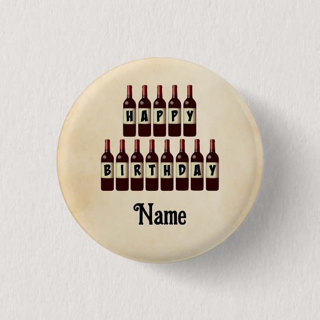 Happy Birthday Red Wine Bottles Customized Button (Front)