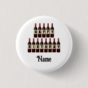 Happy Birthday Red Wine Bottles Customized Button