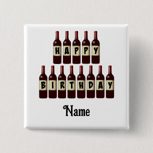 Happy Birthday Red Wine Bottles Customized Button