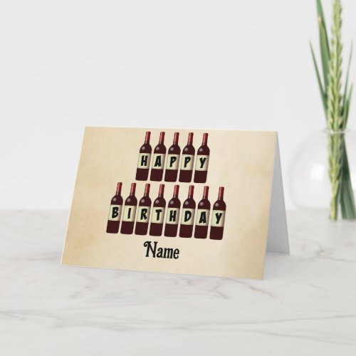Happy Birthday Red Wine Bottles Customized Card