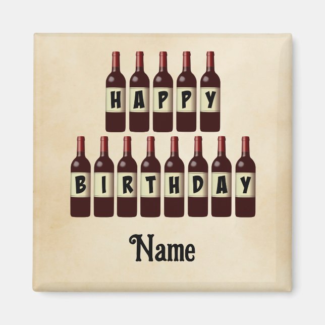 Happy Birthday Red Wine Bottles Customized Magnet (Front)