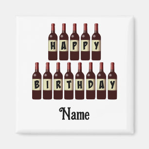 Happy Birthday Red Wine Bottles Customized Magnet