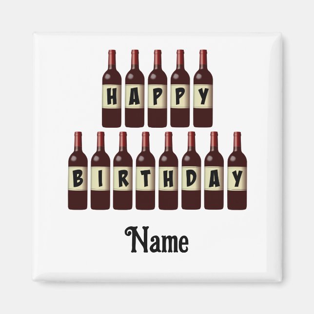 Happy Birthday Red Wine Bottles Customized Magnet (Front)