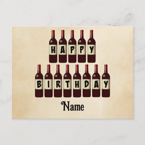 Happy Birthday Red Wine Bottles Customized Postcard