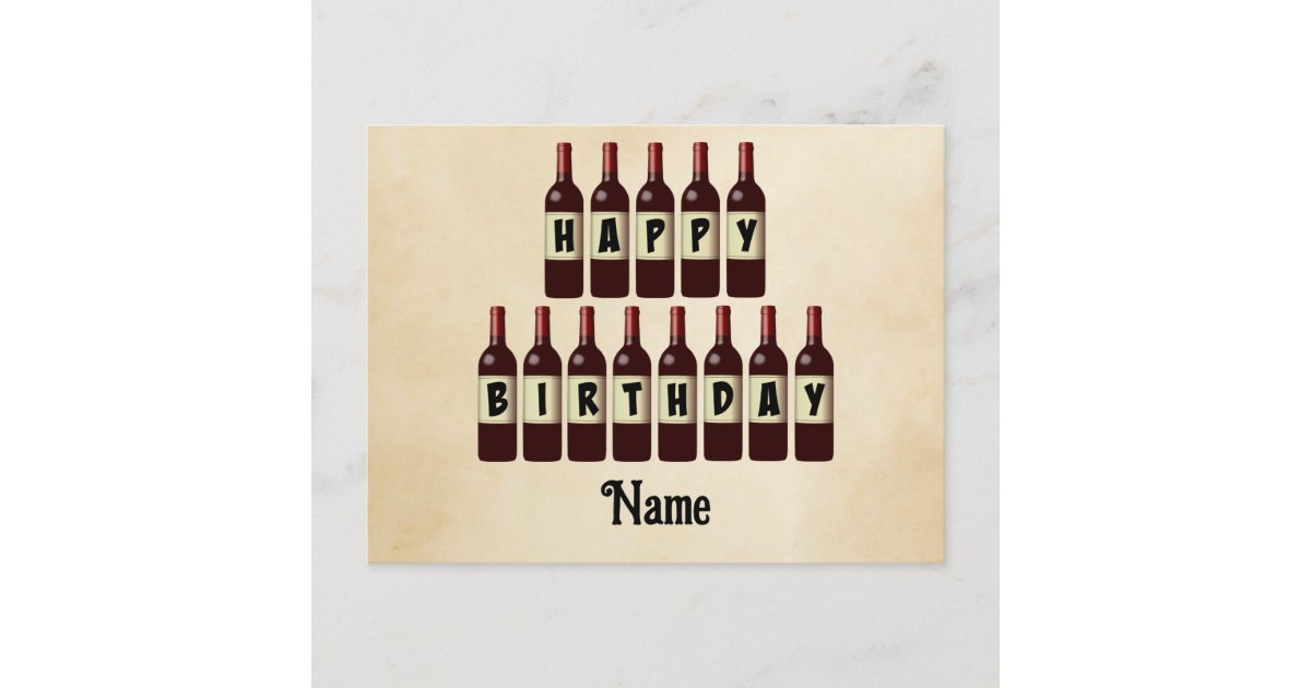 Happy Birthday Red Wine Bottles Customized Postcard | Zazzle
