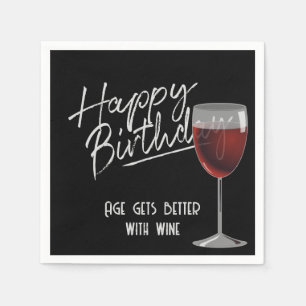 Happy Birthday Red Wine On Black Napkins