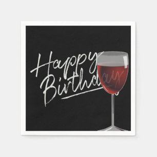 Happy Birthday Red Wine On Black Napkins