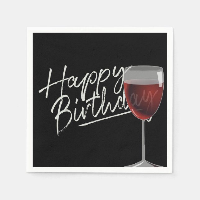 Happy Birthday Red Wine On Black Napkins (Front)