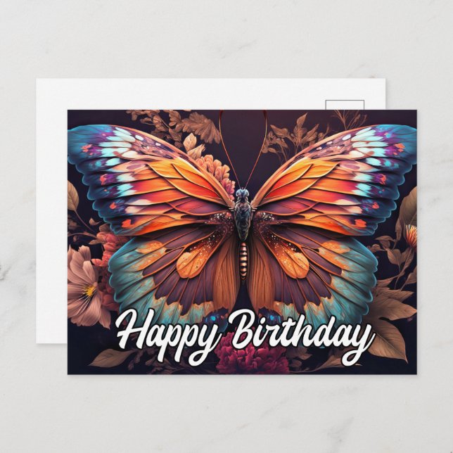 Happy Birthday Resting Butterfly Collage Postcard (Front/Back)