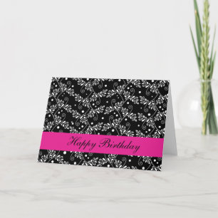 Happy Birthday Retro Black White Vines Folk Flower Card