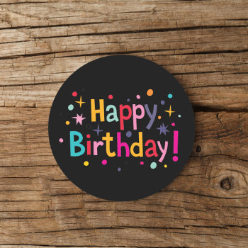 Happy Birthday (retro)  Classic Round Sticker by BirthdayDepot at Zazzle
