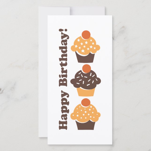 Happy Birthday Retro Cupcake Card (Front)