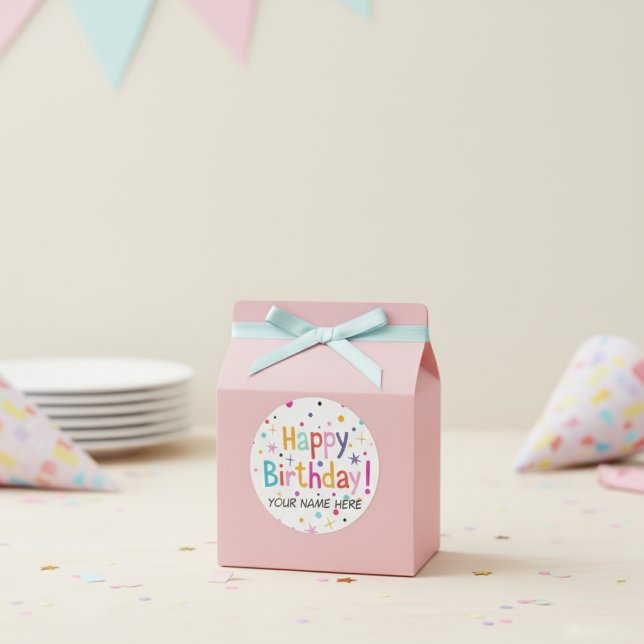 Happy Birthday Retro Customizable Classic Round Sticker (Happy Birthday Retro Customizable Classic Round Sticker)