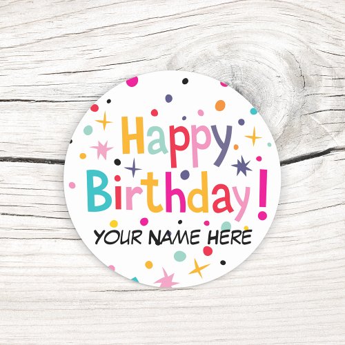 Happy Birthday Retro Customizable Classic Round Sticker