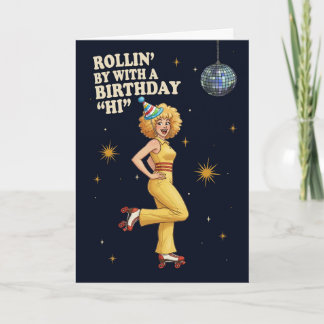Happy Birthday Retro Disco Roller Skate Woman Holiday Card