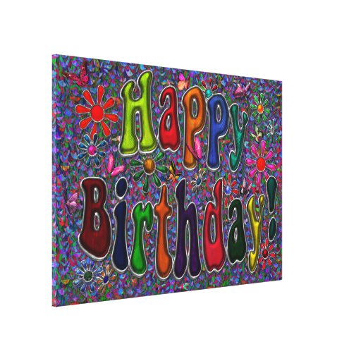 Happy Birthday Retro Floral Art Gallery Wrapped Canvas | Zazzle